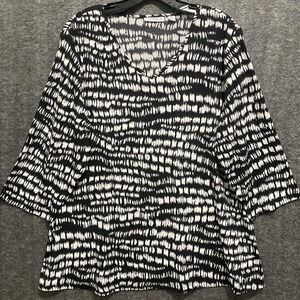Susan Graver Tunic Top Women 1X Black Abstract Liquid Knit Stretch Office Casual